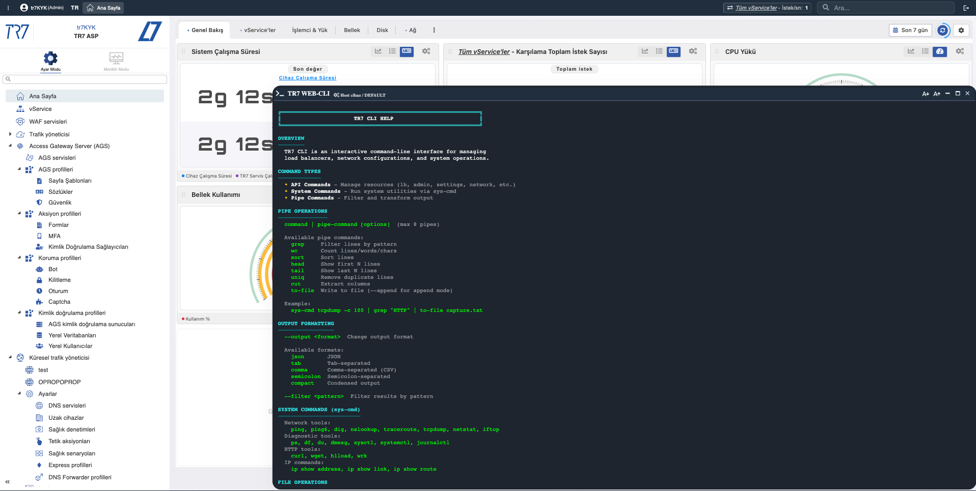 TR7 Web Console - interaktif CLI